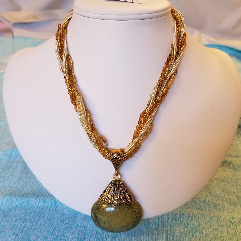 NWT Handmade Grayish Green Pendant Necklace